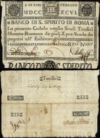 13 scudi 29.02.1796, numeracja 1318, papier z do