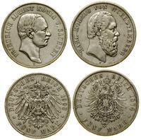 Niemcy, zestaw: 2 x 5 marek, 1874 F (Wirtembergia) i 1908 E (Saksonia