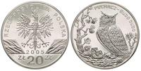20 złotych 2005, Puchacz, moneta w kapslu, piękn