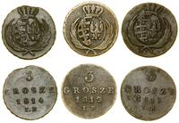 Polska, zestaw 3 x 3 grosze, 1812 IB, 1813 IB, 1814 IB