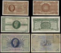 Francja, zestaw: 100, 500 i 1.000 franków, 1943–1944