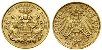 10 marek 1909 J, Hamburg, złoto, 3.97 g, ładne, 