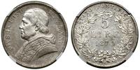 5 lirów 1870 R, Rzym, bardzo ładne , w opakowani