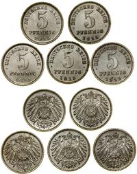Cesarstwo Niemieckie, zestaw 5 x 5 fenigów, 1915 / A,D,E,F,J