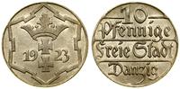 10 fenigów 1923, Berlin, herb Gdańska, piękne, A