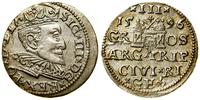 trojak 1596, Ryga, moneta umyta, niecentryczny a