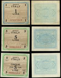 zestaw 3 banknotów: 1 lira, 2 x 5 lirów 1943, ra