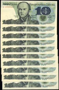 zestaw: 10 x 10 złotych 1.02.1982, serie B, raze