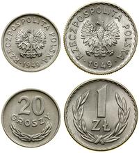 zestaw: 20 groszy i 1 złoty 1949, Warszawa, alum