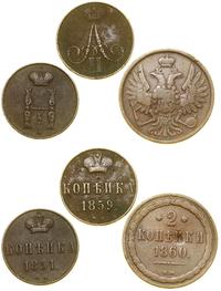 zestaw 3 monet, Warszawa, 1 kopiejka 1851 BM - M