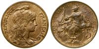 5 centymów 1900, Paryż, brąz, bardzo ładny egzem