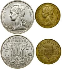 lot 2 monet 1955, 5 franków i 20 franków, alumin