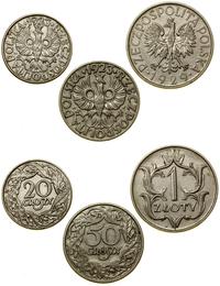 zestaw: 20 i 50 groszy 1923, 1 złoty 1929, Warsz