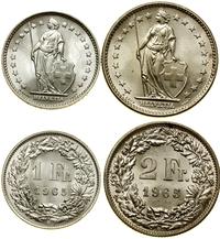 Szwajcaria, zestaw 2 monet: 1 frank, 2 franki, 1965 B