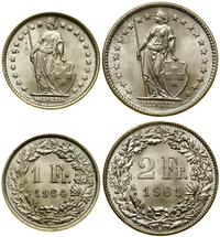 Szwajcaria, zestaw 2 monet: 1 frank (1964 B), 2 franki (1961 B)