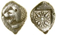 diobol (ok. 525–475 pne), Aw: Głowa lwa w lewo, 