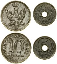 lot 2 monet, 10 fenigów 1917 F, Stuttgart / 5 gr