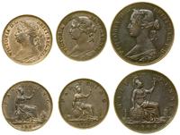 zestaw 3 monet, Londyn, 1/2 pensa 1864 oraz 2 x 