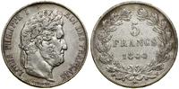 5 franków 1844 W, Lille, srebro próby 900, Gadou