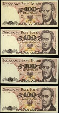 zestaw: 4 x 100 złotych 1979–1982, serie: EU, GL