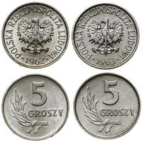 zestaw: 2 x 5 groszy 1962 i 1963, Warszawa, alum