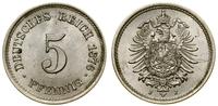 5 fenigów 1876 J, Hamburg, piękne, AKS 15, Jaege