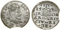 trojak 1590, Ryga, mała głowa króla, interpunkcj