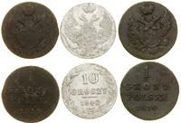 zestaw 3 monet, Warszawa, 1 grosz polski 1830 FH