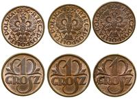 zestaw: 3 x 1 grosz 1936, 1937, 1938, Warszawa, 