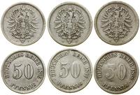 Cesarstwo Niemieckie, zestaw: 3 x 50 fenigów, 1875 J, 1876 A, 1877 D