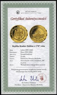 Niemcy, replika monety Brasher Dublon z 1787 roku
