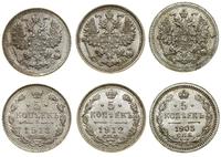 Rosja, zestaw: 3 x 5 kopiejek, 1905, 1912, 1913