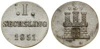 1 sechsling 1851, Hamburg, przetarte, AKS 27, Ja