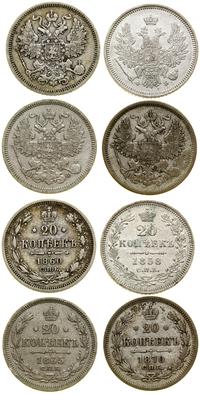 Rosja, zestaw 4 x 20 kopiejek, 1858, 1860, 1865, 1870