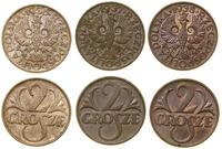 Polska, zestaw: 3 x 2 grosze, 1936, 1937, 1938