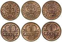 Polska, zestaw: 3 x 1 grosz, 1936, 1937, 1938