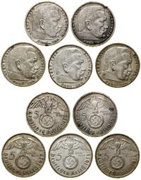 Niemcy, lot 5 x 5 marek, 1937 J (Hamburg), 1938 A (Berlin), 1938