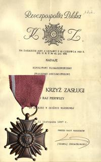 brązowy Krzyź Zasługi, wraz z dyplomem nadania s