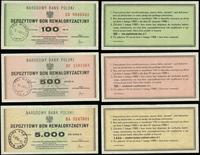 Polska, zestaw: bony na 100, 500 i 5.000 złotych, 1982