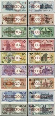 Polska, komplet wzorów: 1, 2, 5, 10, 20, 50, 100, 200, 500 złotych 1.03.1990, komp..