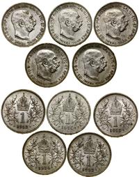 Austria, zestaw 5 x 1 korona, 1912, 1913, 1914, 1915, 1916
