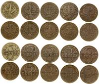 Polska, zestaw: 10 x 5 groszy, 1923–1939