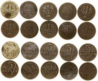 Polska, zestaw: 10 x 5 groszy, 1923–1939