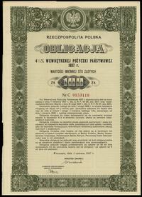 Rzeczpospolita Polska (1918–1939), zestaw: obligacja 4 1/2 % wewnętrznej pożyczki państwowej na 100 i 500 złotych, 1937