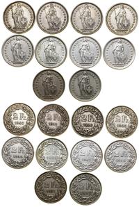 Szwajcaria, zestaw 10 x 2 franki, 1911, 1920, 1921, 1940, 2 x 1944, 1945,