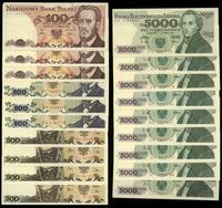 Polska, zestaw 18 banknotów, 1982–1988