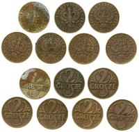 Polska, zestaw 7 x 2 grosze, 1923, 1931, 1932, 1934, 1937, 1938, 1939