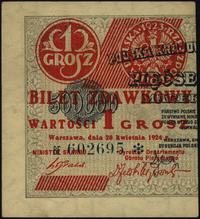 1 grosz 28.04.1924, lewa część, seria BE z gwiaz