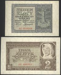 zestaw banknotów 1 i 2 złote 1.08.1941, 1 zł ser