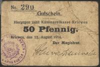 50 fenigów 12.08.1914, nr 290, pieczęć magistrat